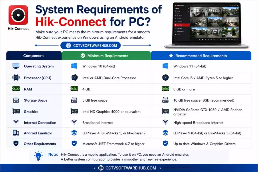 System requirements for Hik-Connect for PC on Windows 11 and Windows 10