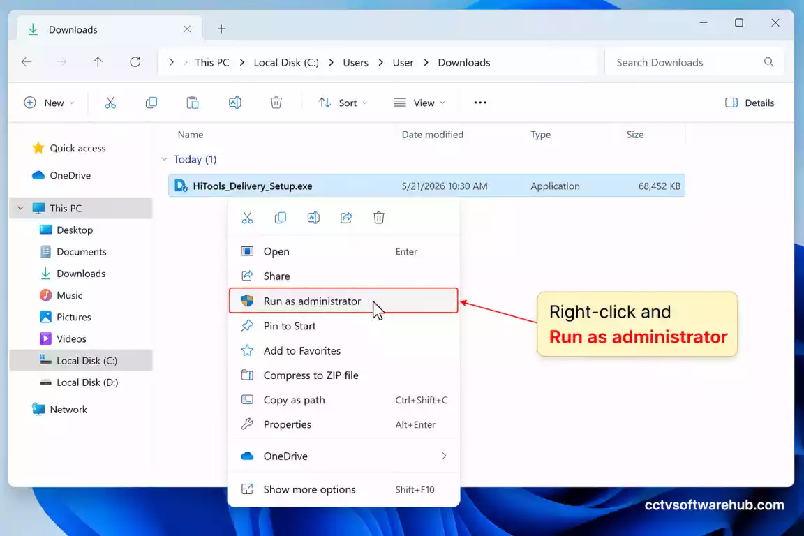 Run HiTools Delivery installer as administrator